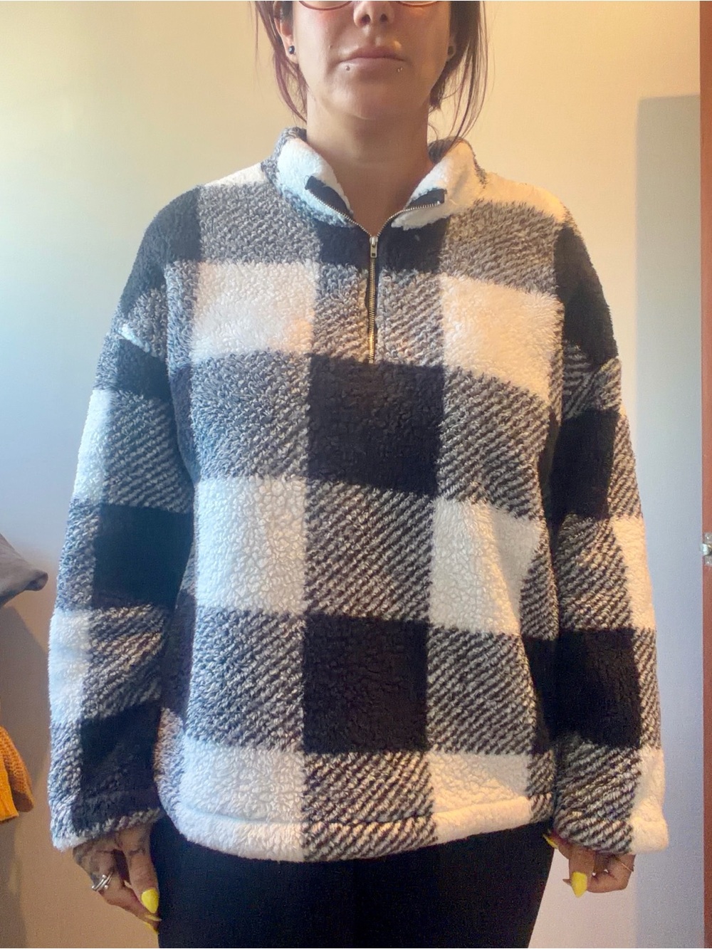 C+D+M Black & White Plaid Flannel Pattern Fuzzy Fleece Feel Winter Jacket Womens